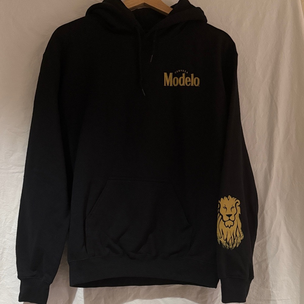 Modelo Cerveza Black Hoodie with Gold Accents size small
